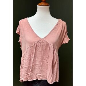 Crescent Ruffle‎ Sleeve V-Neck Flowy Lightweight Top Women's Size L